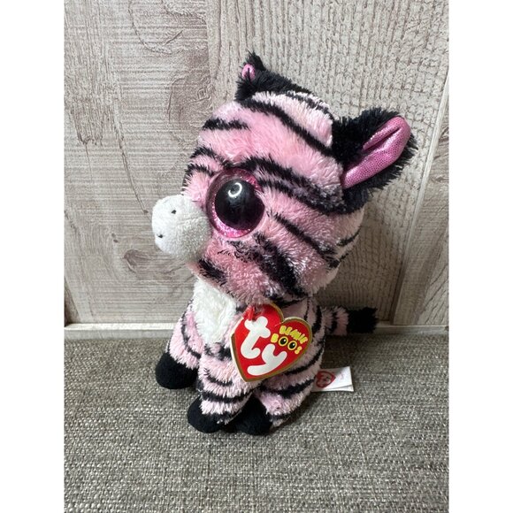Ty Beanie Boo Zoey Zebra Plush Toy Pink & Black Striped 6" Stuffed Animal - Picture 2 of 8